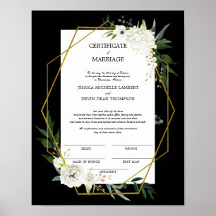 White Floral Gold Hochzeitserklärung Poster
