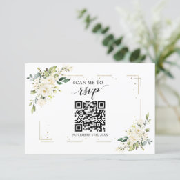 White Floral Gold QR Code Hinzufügen Sie Ihre URL RSVP Karte