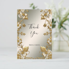 White Floral Gold Verziert Dankeschön Karte