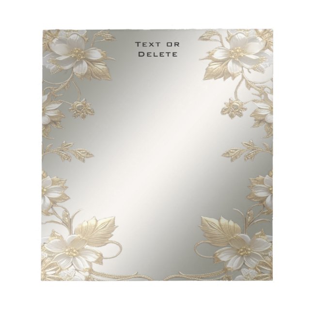 White Floral Gold Verziert Notepad Notizblock (Vorderseite)