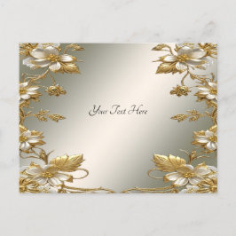 White Floral Gold Verziert Postcard Postkarte