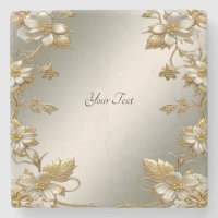 White Floral Gold Verziert Stone Untersetzer