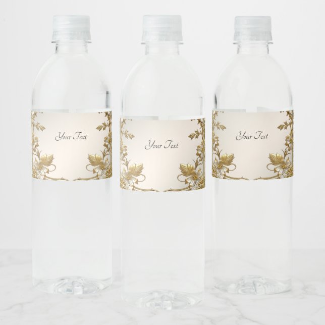 White Floral Gold Verziert Water Flasche Wasserflaschenetikett (Flaschen)