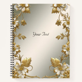 White Floral Gold Verziertes Notebook Notizbuch