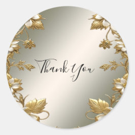 White Floral Gold Verziertes Siegel Hochzeitsticke Runder Aufkleber
