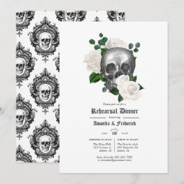 White Floral Gothic Hochzeit Probe Dinner Einladung