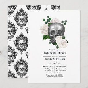 White Floral Gothic Hochzeit Probe Dinner Einladung