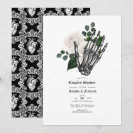 White Floral Gothic Wedding Couples Dusche Einladung