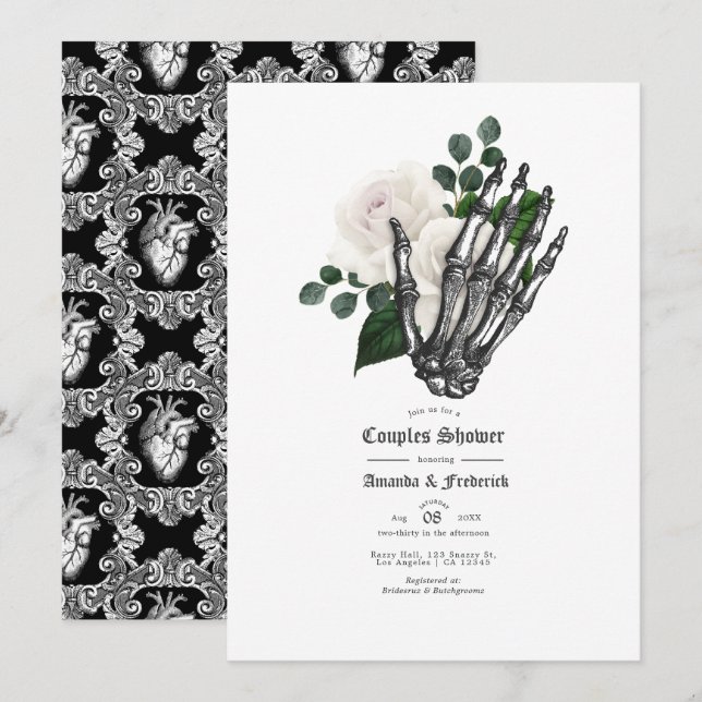 White Floral Gothic Wedding Couples Dusche Einladung (Vorne/Hinten)