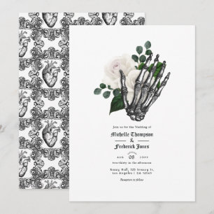White Floral Gothic Wedding Einladung