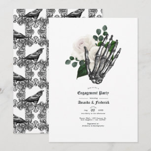 White Floral Gothic Wedding Engagement Party Einladung