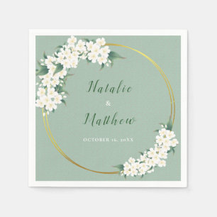 White Floral Green Chinoiserie Muster Hochzeit Serviette