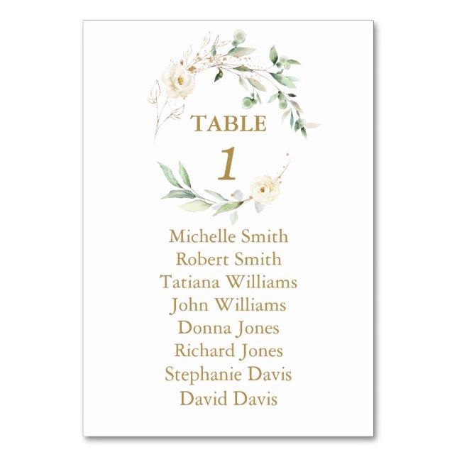  White Floral Greenery Baptism Seating Chart   Tischnummer (Vorderseite)