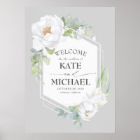 White Floral Greenery Geometric Wedding Willkommen