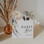 White Floral Guest Book Sign Poster<br><div class="desc">Wir haben dieses White Floral Guest Book Sign entworfen, um Ihre rustikale dunkle tropische Hochzeit zu vervollständigen. Die böhmische Aquarellanlage mit ihren modernen böhmischen Blume, wie Protea, Dahlia und getrockneter Lotus, ist ein Set für das modisch-minimalistische Grün und Weiß. Ändern Sie den Text und fügen Sie ein Foto, um es...</div>