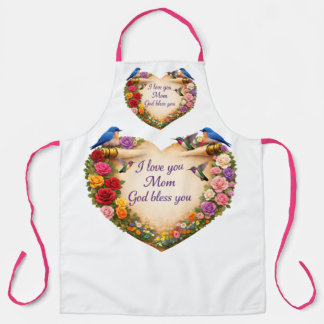 White Floral Heart  Kitchen Apron for Mom Schürze