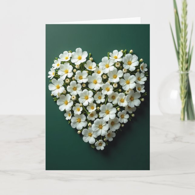 White Floral Heart Love Card Karte (Vorderseite)