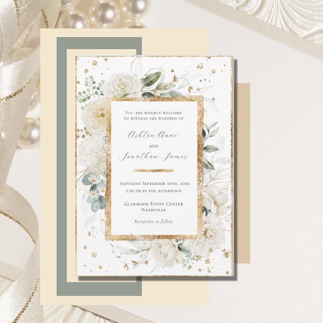 White Floral Hydrangea Rose Gold Hochzeit Einladung (Von Creator hochgeladen)