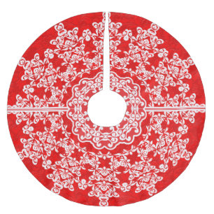 White Floral Lace Red Damasks Polyester Weihnachtsbaumdecke
