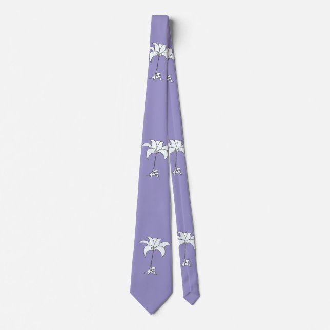 White Floral Lilac Tropical Neck Tie Krawatte (Vorderseite)