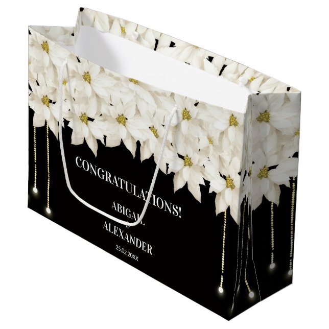 White Floral Luxe Geschenktasche Große Geschenktüte (Vorderseite Schrägansicht)
