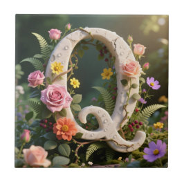 White Floral Marble Monogram Letter Q Fliese