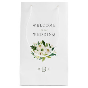 White Floral Monogram Elegant White Wedding Kleine Geschenktüte
