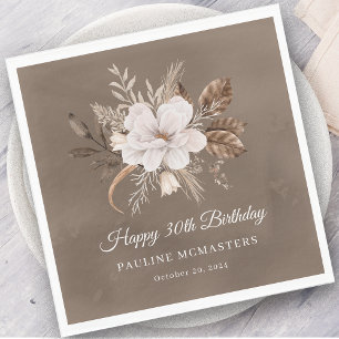 White Floral Neutral Fall 30. Geburtstag Serviette