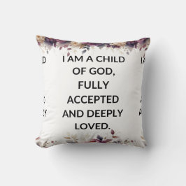 White floral pillow with a simple religious quote kissen