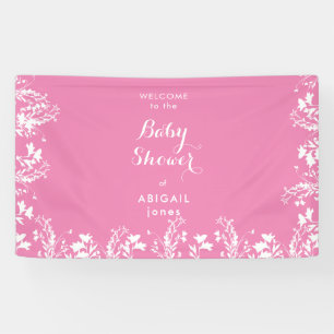 White Floral Pink Babydusche Willkommen Banner