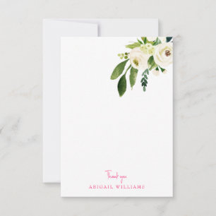 White Floral Pink Text Blank Vielen Dank Dankeskarte