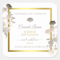 White Floral Product Packaging Labels Gold Frame