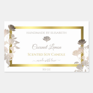 White Floral Product Packaging Labels Gold Frame Rechteckiger Aufkleber