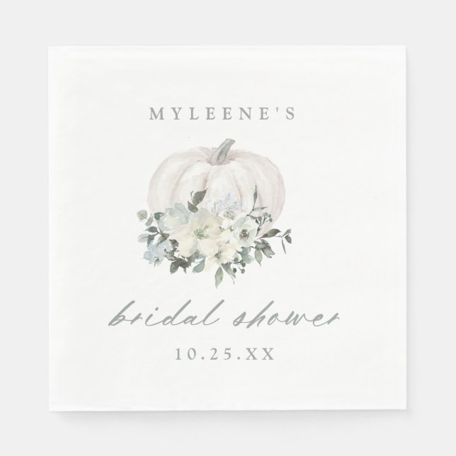 White Floral Pumpkin Brautparty Serviette (Vorderseite)