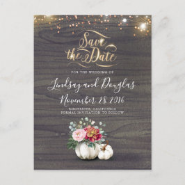White Floral Pumpkin Rustic Fall Save the Date Ann Ankündigungspostkarte