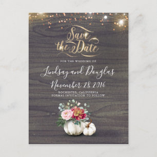 White Floral Pumpkin Rustic Fall Save the Date Ann Ankündigungspostkarte
