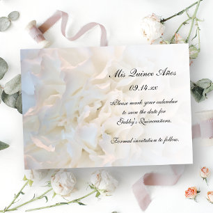 White Floral Quinceañera Save the Date