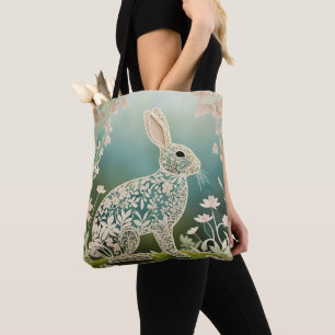 White Floral Rabbit Spring Art