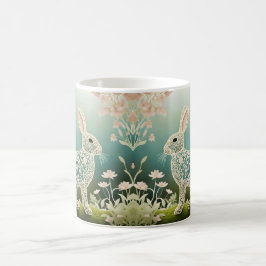 White Floral Rabbit Spring Art Kaffeetasse