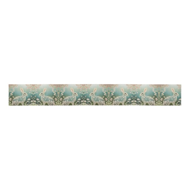 White Floral Rabbit Spring Art Ripsband (Vorderseite)