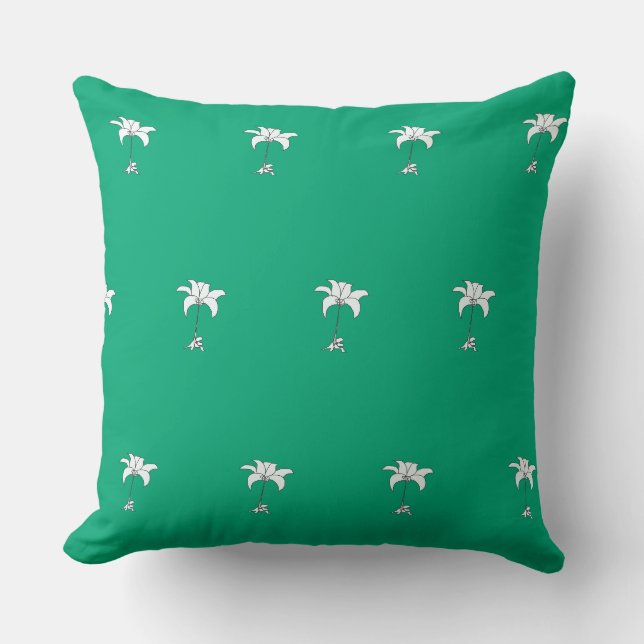 White Floral Repeat Green Kissen (Vorderseite)