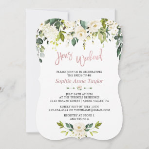 White Floral Rose Gold Bachelorette Wochenende Par Einladung