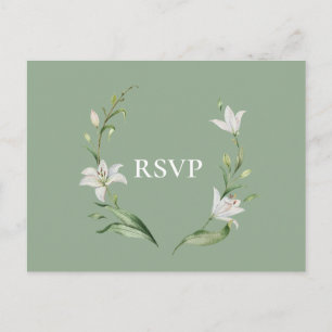 White Floral Sage Green Wedding RSVP Song Anfrage Einladungspostkarte