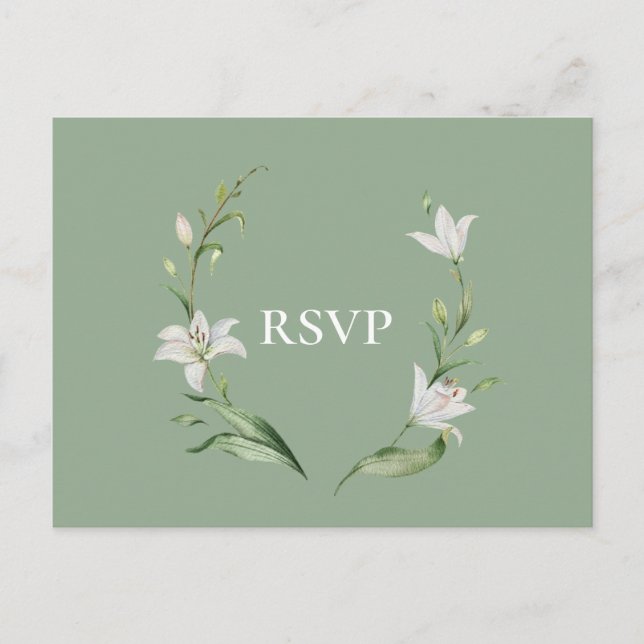 White Floral Sage Green Wedding RSVP Song Anfrage Einladungspostkarte (Vorderseite)