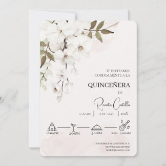 White Floral Spanish quinceañera Einladung