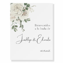 White Floral Spanish Wedding Willkommenszeichen