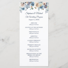 White Floral Swan on Blue Wedding Program Menükarte