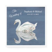 White Floral Swan on Blue Wedding