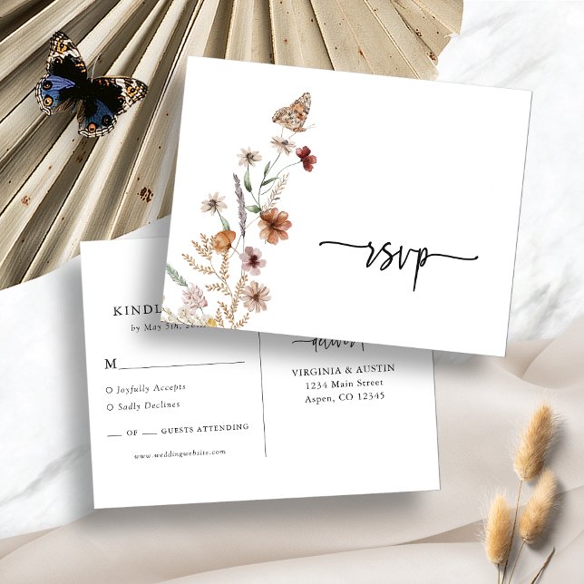 White Floral UAWG Wedding Postcard Postkarte (White Floral RSVP Wedding Postcard with Butterfly by Painted Paperie
)