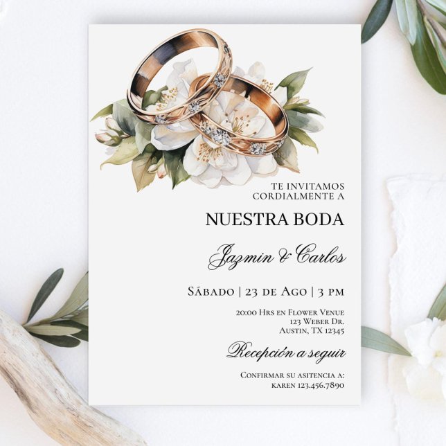 White Floral Verlobung läutet Spanish Wedding Invi Einladung (Von Creator hochgeladen)